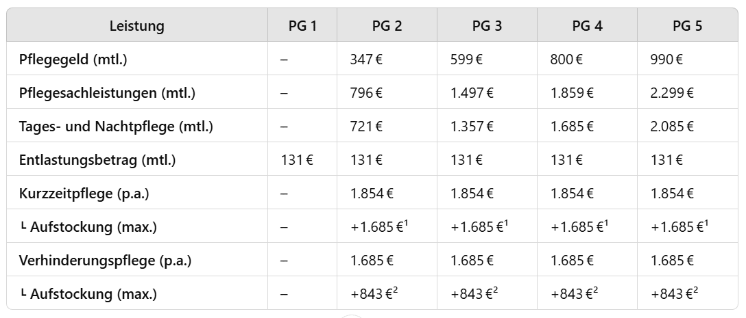 Pflegezuschüsse 2025